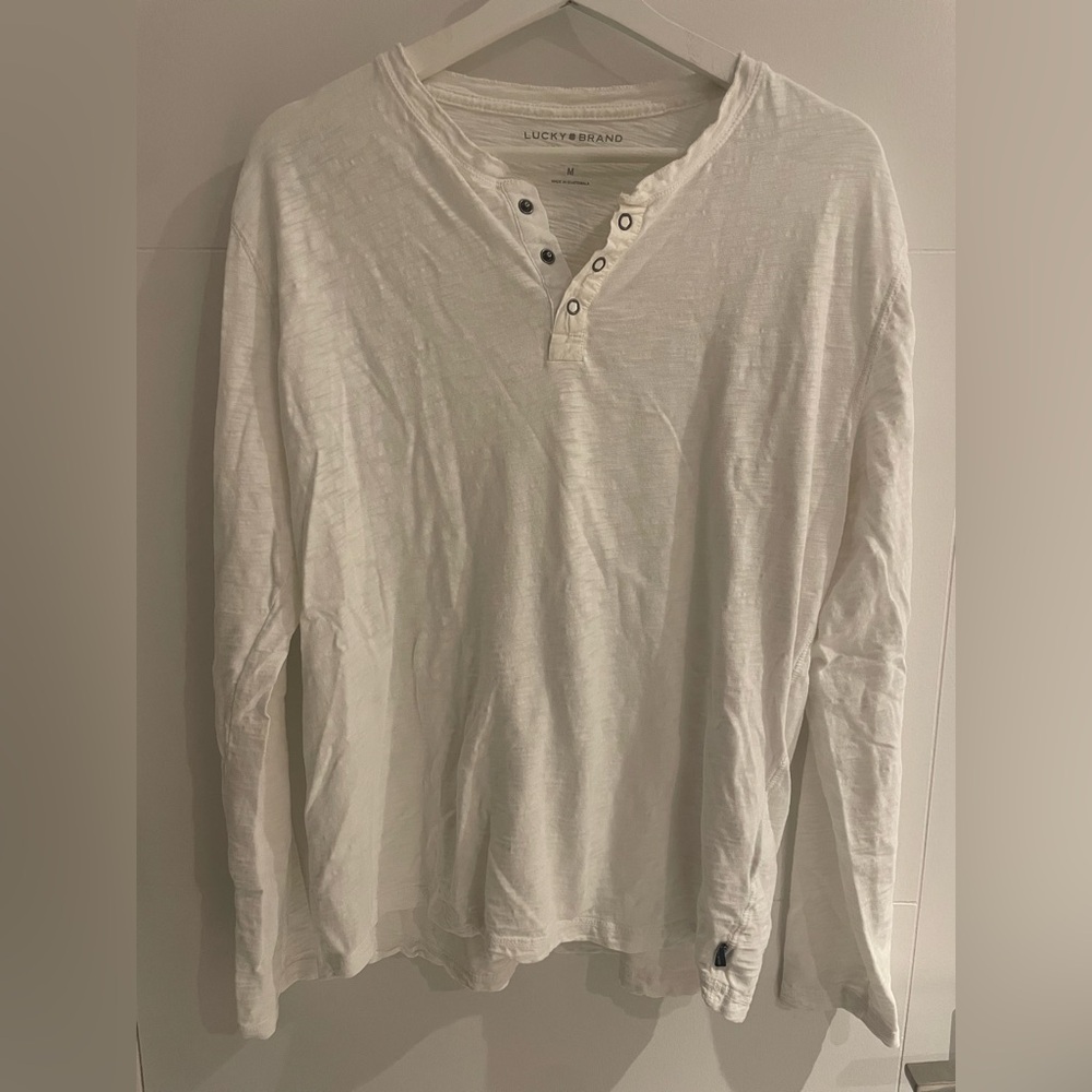 Men’s Lucky Brand White Long Sleeve Tee Relaxed Fit size M